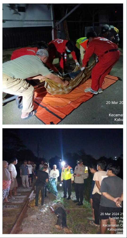 Polsek Cibinong Bersama Instansi Terkait Evakuasi Orang Yang Tertabrak KRL Jurusan Jakarta-Nambo