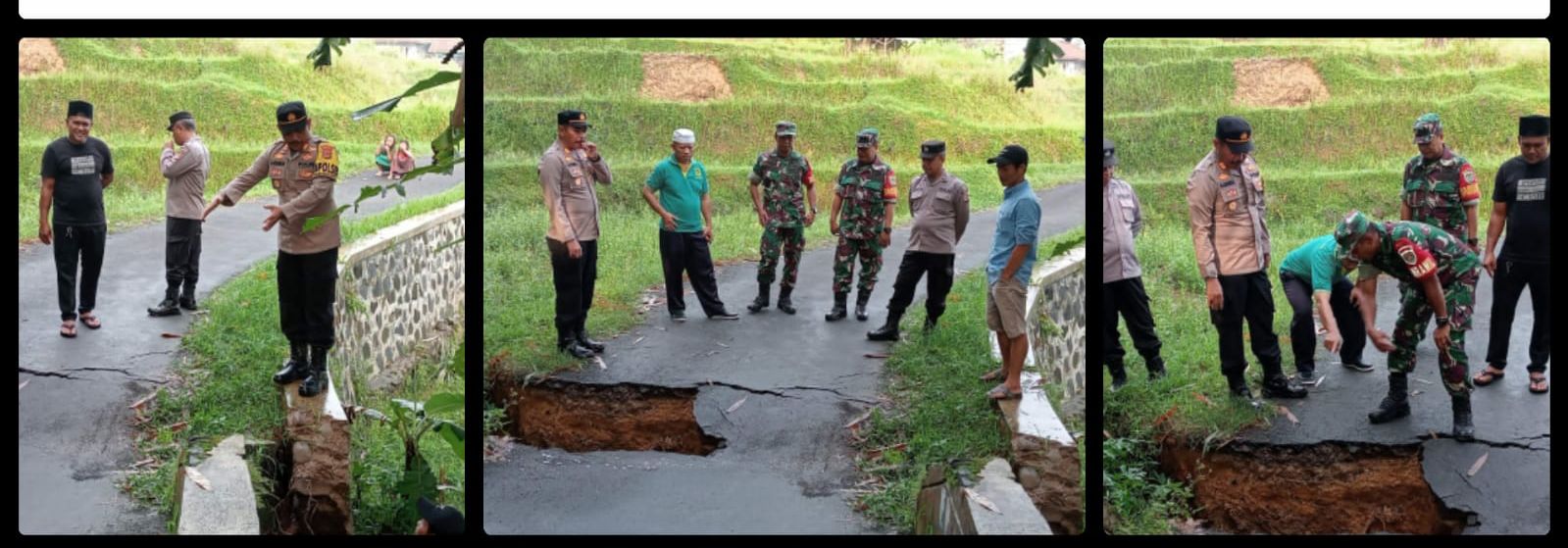 Polsek Nanggung Bersama Instansi Terkait Lakukan Pengecekan Adanya Laporan Bencana Alam Tanah Longsor / jembatan amblas Dampak Intensitas Hujan Tinggi di Wilayah Desa Hambaro kec Nanggung Kab Bogor