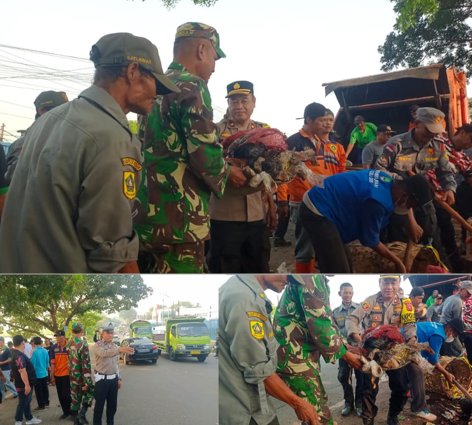 Polsek Jonggol Bersama Instansi Terkait Lakukan Giat Peduli Dengan Giat Jumat Bersih di Jalan Raya Cileungsi-Jonggol