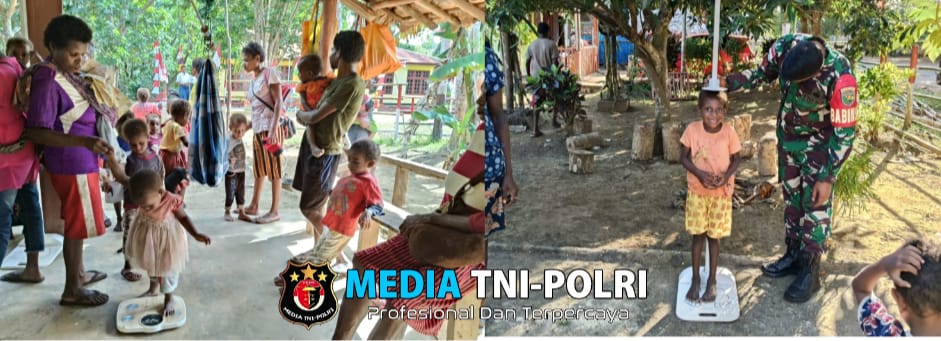 Persit Koramil Sota Bersama Babinsa Koramil Kodim 1707/Marauke Berikan Makanan Bergizi Kepada Anak-Anak Kampung Yanggandur Marauke