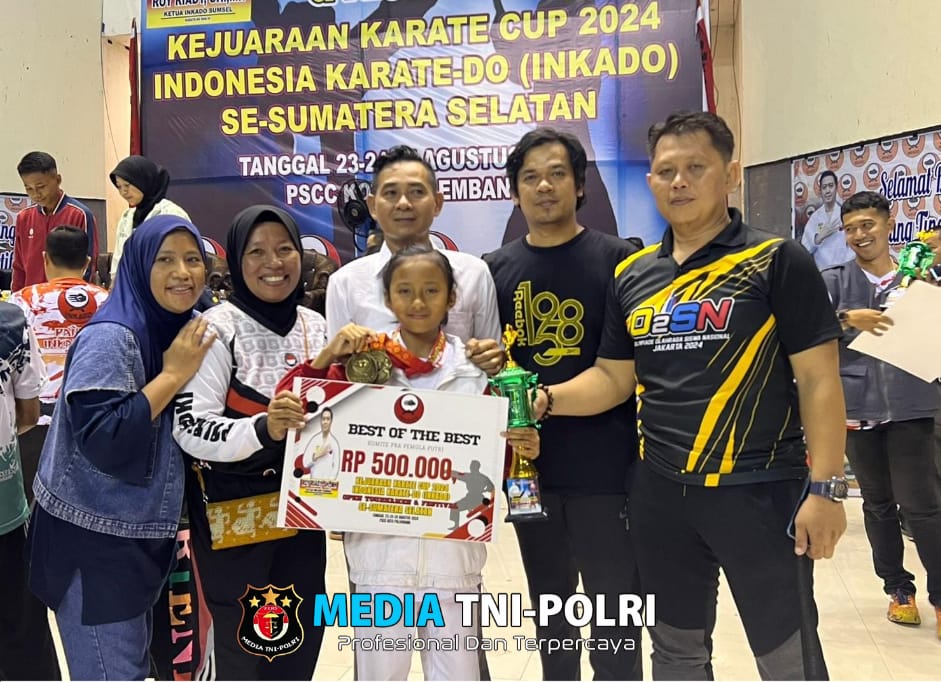 Karateka Gajah Sora Polres OKI Raih Emas dan Gelar Best of the Best di Kejuaraan Karate Cup 2024 Indonesia karate Do ( Inkado )