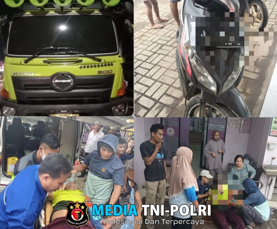 Polsek Parungpanjang Bersama Unit Laka Lantas Cek Olah TKP Terkait Kecelakaan Lalu Lintas di Parungpanjang, Truk Tronton Menabrak Sepeda Motor, Satu Orang Luka Berat