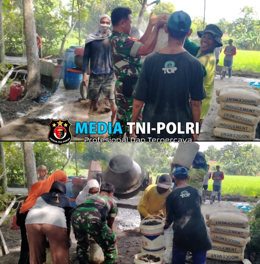Babinsa Bergotong Royong Bersama Warga Cor Jalan Sepanjang 70 Meter, Wujudkan Desa yang Sejahtera