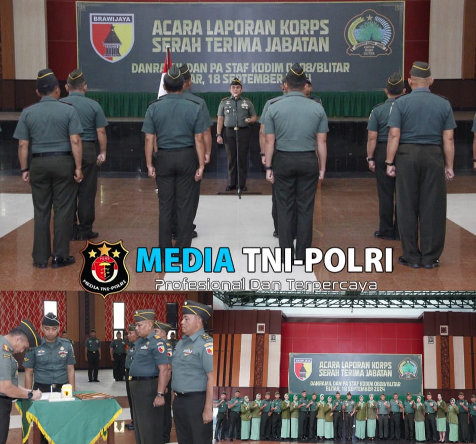 Dandim 0808/Blitar, Pimpin Acara Laporan Korps Sertijab Danramil dan Pa Staf