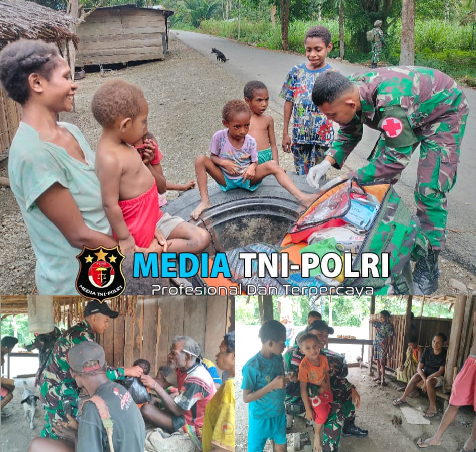 Bantu kesulitan Masyarakat di Perbatasan RI-PNG, Satgas Yonif 131/BRS Beri Pengobatan Gratis Kepada Masyarakat