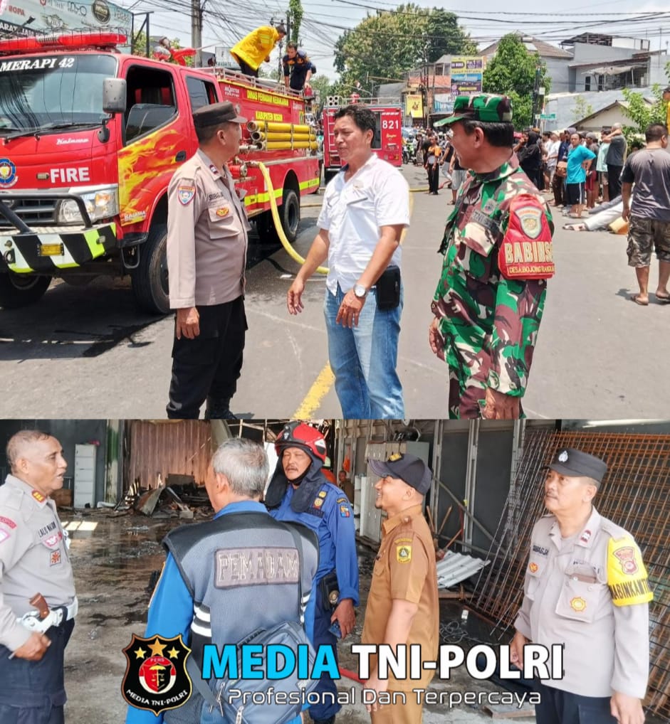 Polsek Ciampea Bersama Instansi Terkait Cek TKP Lokasi Terjadi Kebakaran Toko/ Grosir Favorit di Desa Bojongrangkas Kec. Ciampea