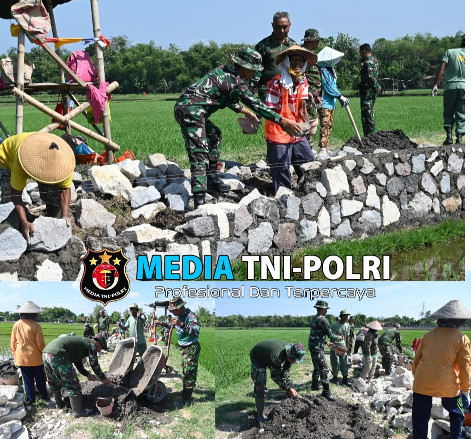 Cuaca Terik tidak menyurutkan warga dan Satgas TMMD Kodim 0726/Sukoharjo lanjutkan pekerjaan Talud Jalan