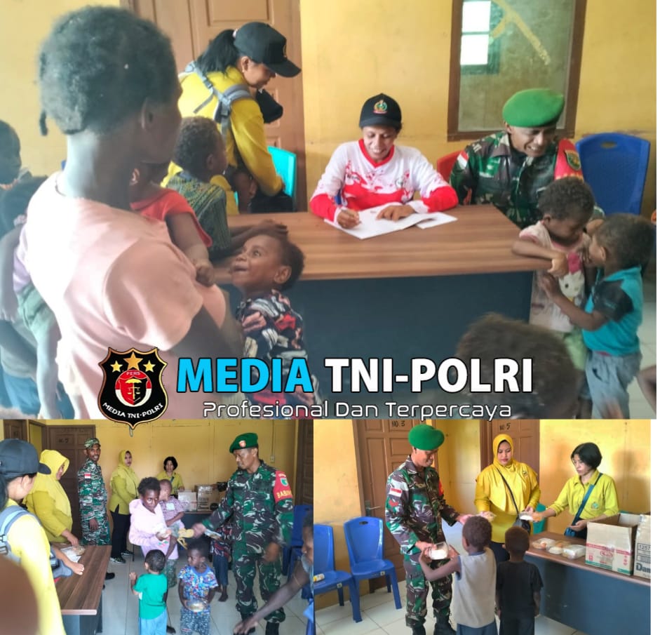 Babinsa dan Persit Koramil Kimaam Terus Memberikan PMT Kepada Anak-Anak Kampung Kiworo