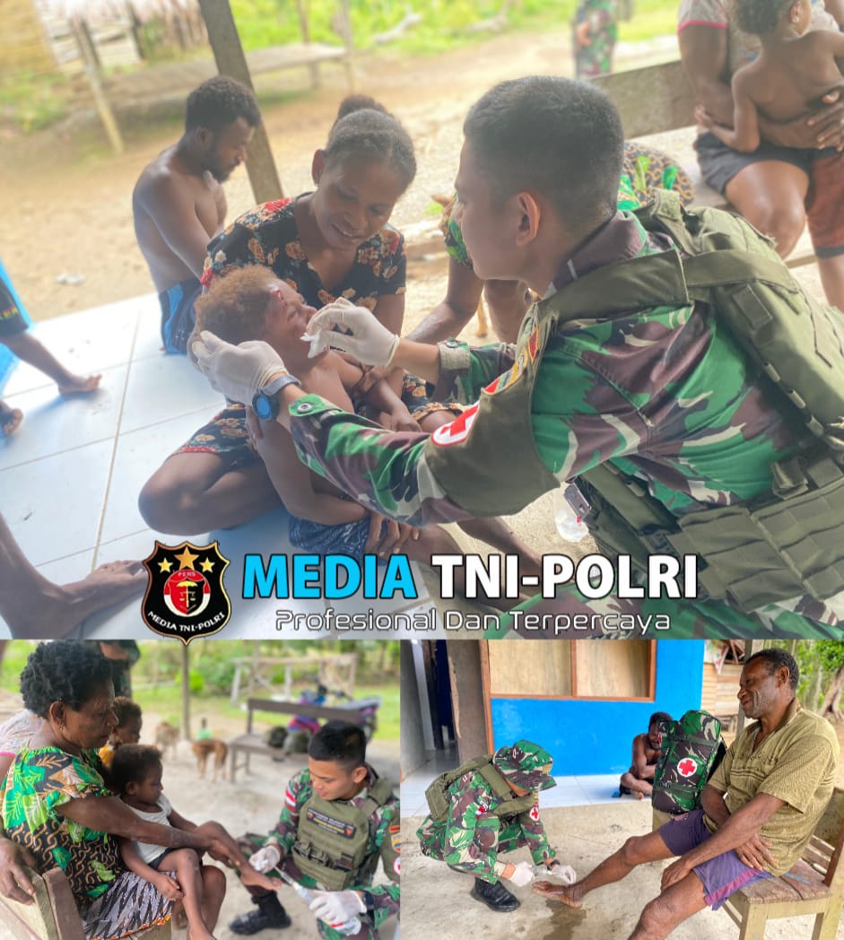 Peduli Kesehatan Warga, Satgas Yonif 131/BRS Berikan Pengobatan Gratis Kepada Warga Ujung Karang