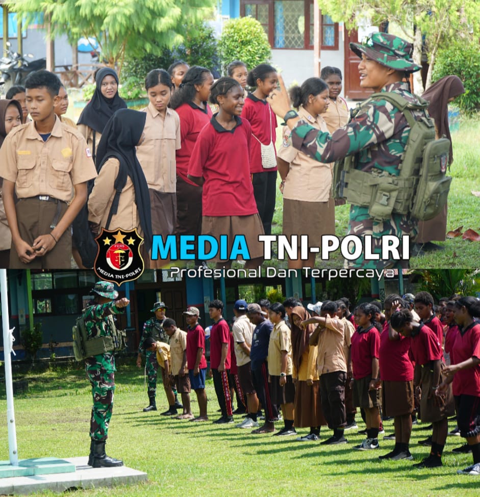 Latih Disiplin Sejak Dini, Satgas Yonif 131/BRS Latihkan PBB Bagi Siswa di Wilayah Perbatasan