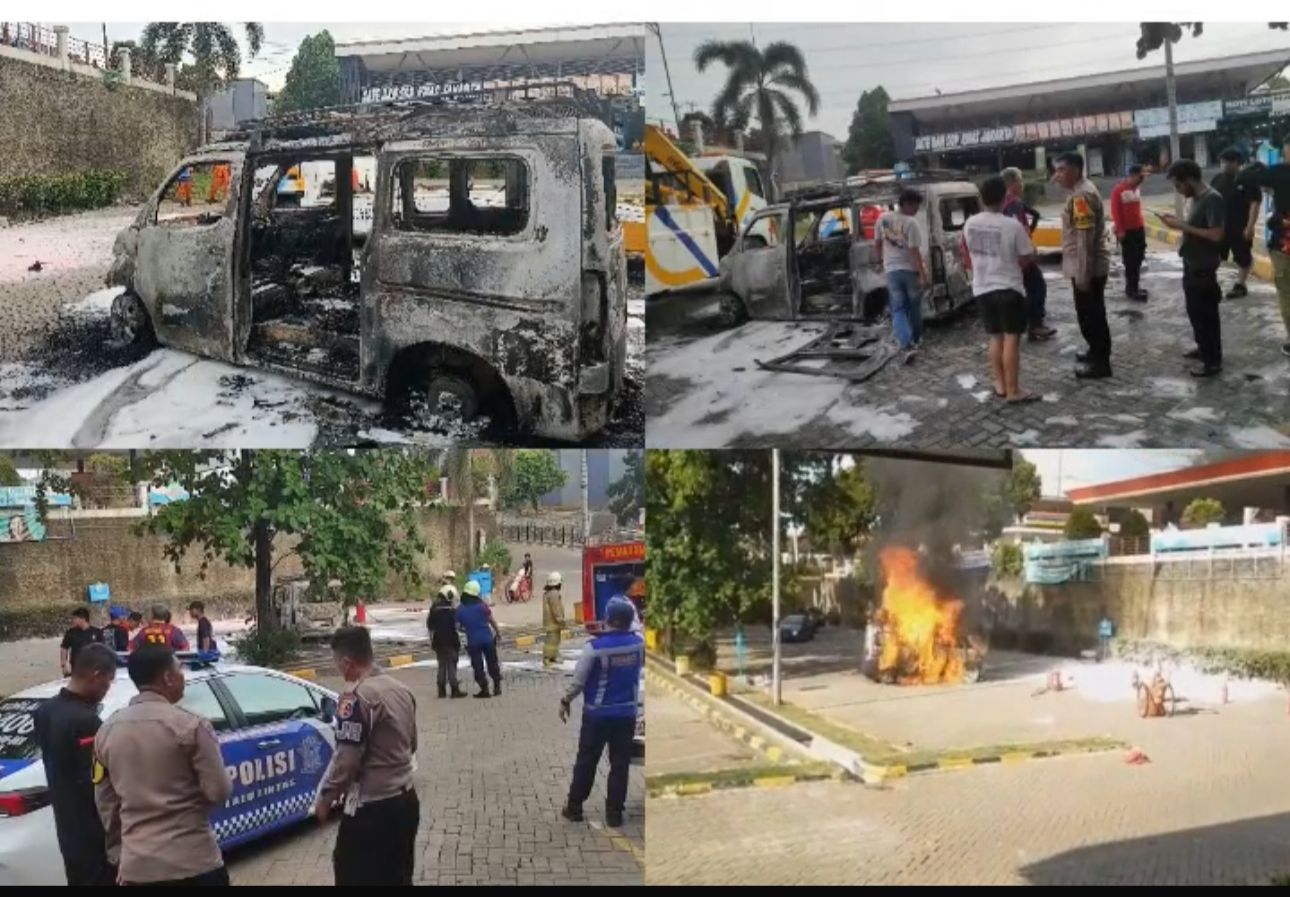 Polsek Gunung Putri Bersama Instansi Terkait Cek TKP Adanya Kebakaran 1 Unit Kendaraan Ambulance Grand Max di Rest Area KM21 Desa Bojong Nangka Kec. Gunung Putri Kab. Bogor