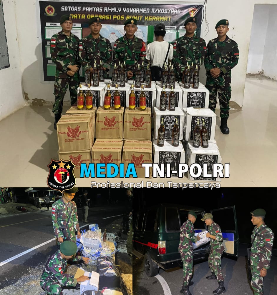 Satgas Pamtas Yonarmed 11 Kostrad Gagalkan Penyelundupan 360 Botol Miras Ilegal di Perbatasan Sebatik