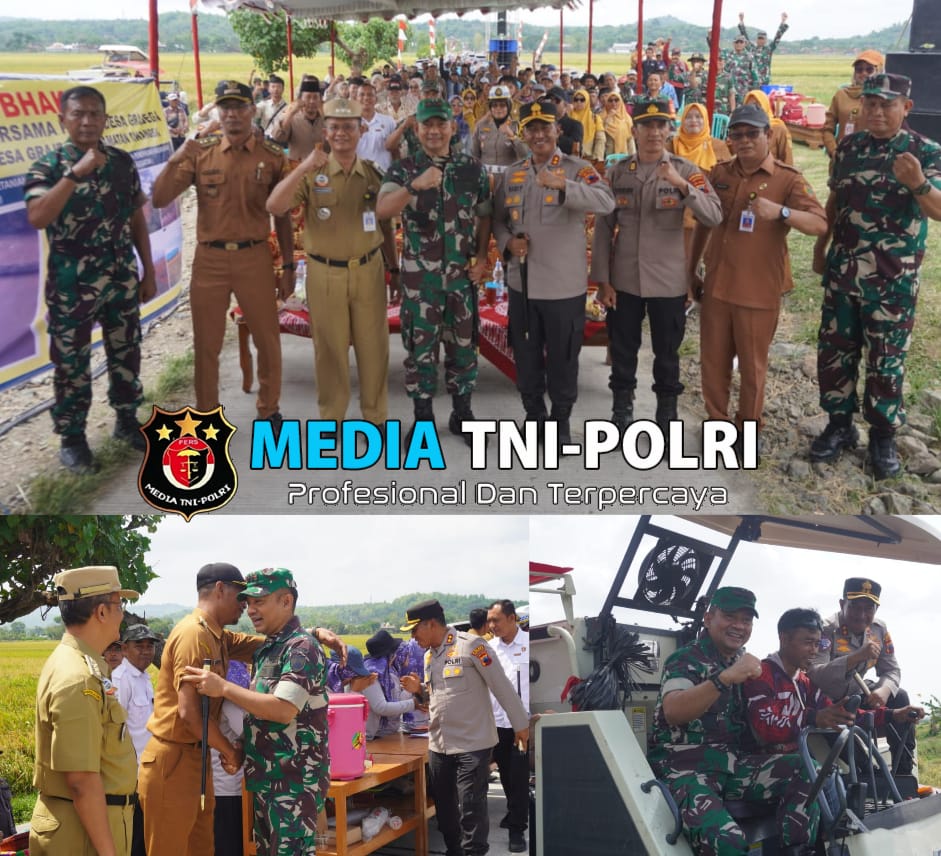 Sinergitas Tiga Pilar Panen Raya Bersama di Areal Persawahan Dk. Grogol, Ds. Grajegan, Kec. Tawangsari