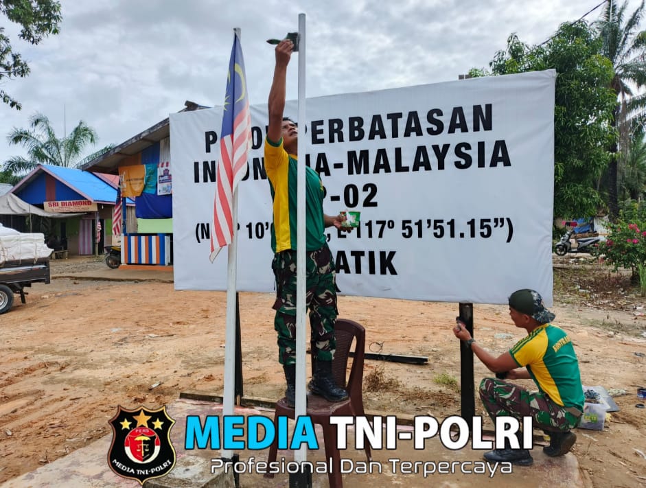 Satgas Pamtas Yonarmed 11 Kostrad Laksanakan Pemeliharaan Patok Batas Negara
