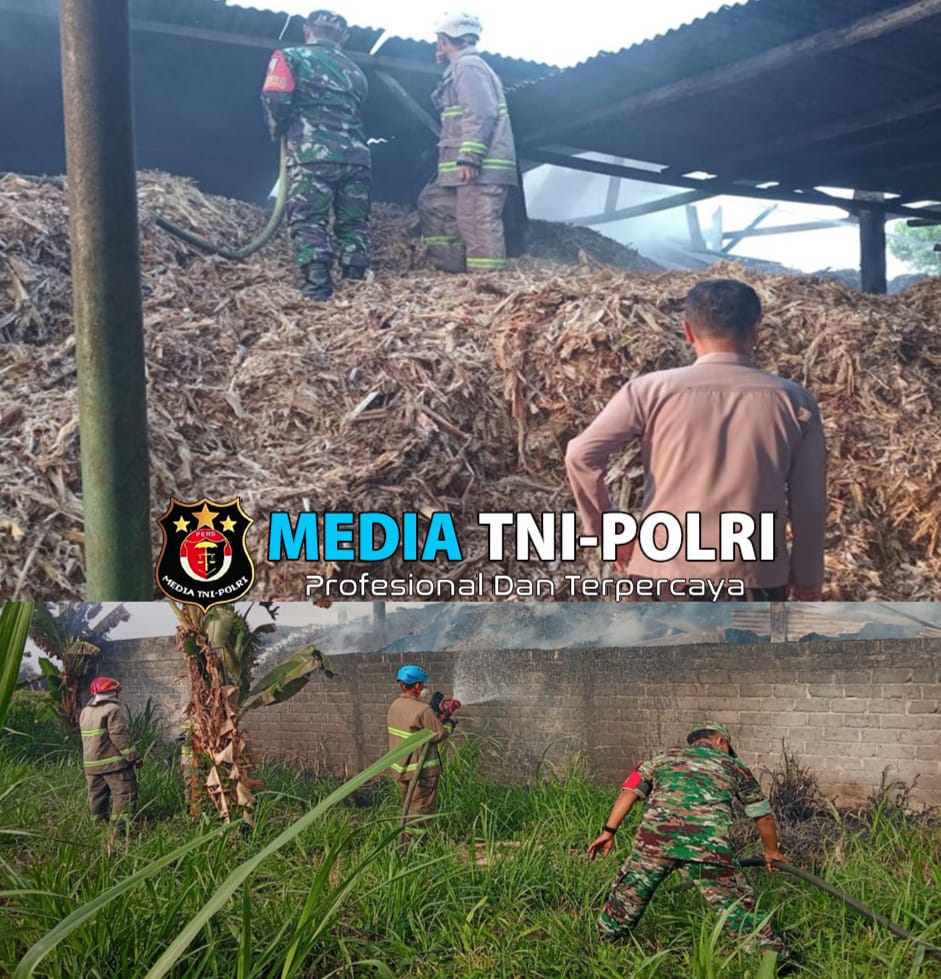 Gerak Cepat, Babinsa Desa Kebonagung Bantu Padamkan Kebakaran Gudang Sepah Tebu