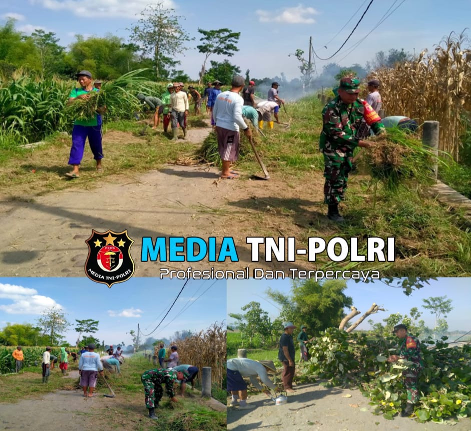 Wujudkan Lingkungan Bersih, Babinsa Sumbersari Ajak Warga Gotong Royong Bersihkan Jalan Desa