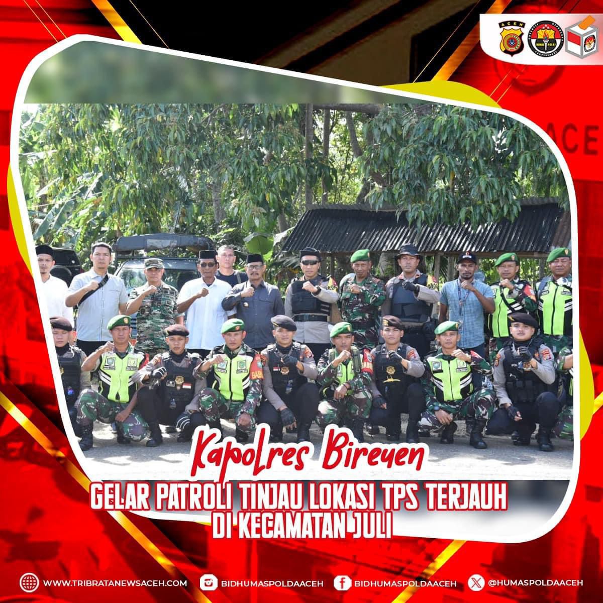 Kapolres Bireuen Bersama Pj Bupati dan Instansi Terkait Gelar Patroli dan Peninjauan Lokasi TPS Terjauh Pada Pilkada Serentak 2024