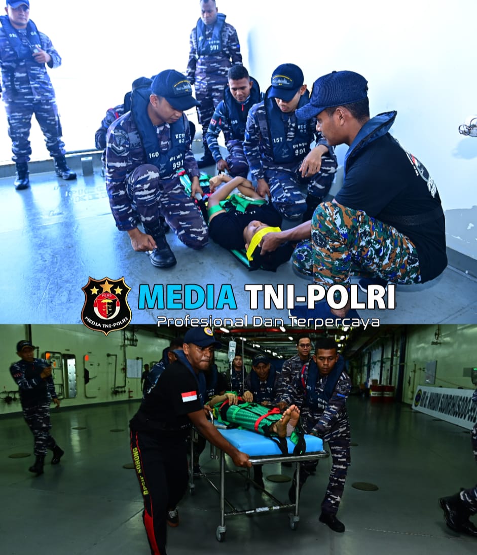 Saat Pelayaran, Satgas Port Visit 2024 Latihan Peran Cuaca Buruk dan Penyelamatan Orang Jatuh di Laut