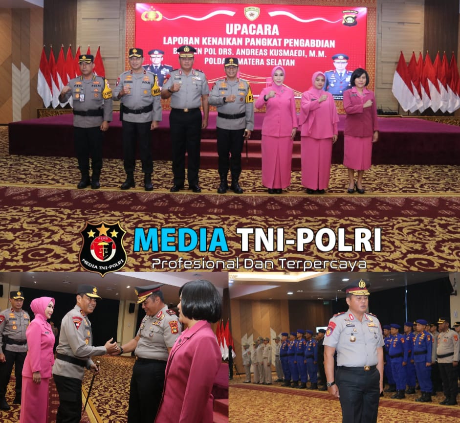 Polda Sumsel Gelar Upacara Kenaikan Pangkat Pengabdian Kombes Pol.Drs Andreas Kusmaedi M.M,Dari Komisaris Besar Polisi Menjadi Brigadir Jenderal Polisi