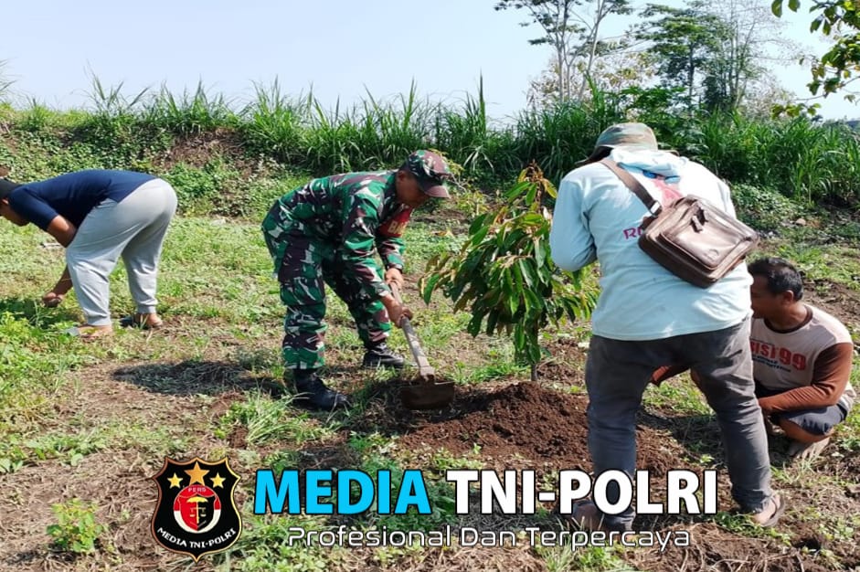 Menyatu Dengan Alam, Babinsa Sananwetan Tanam Pohon Bersama di Tanggul Sungai Beru
