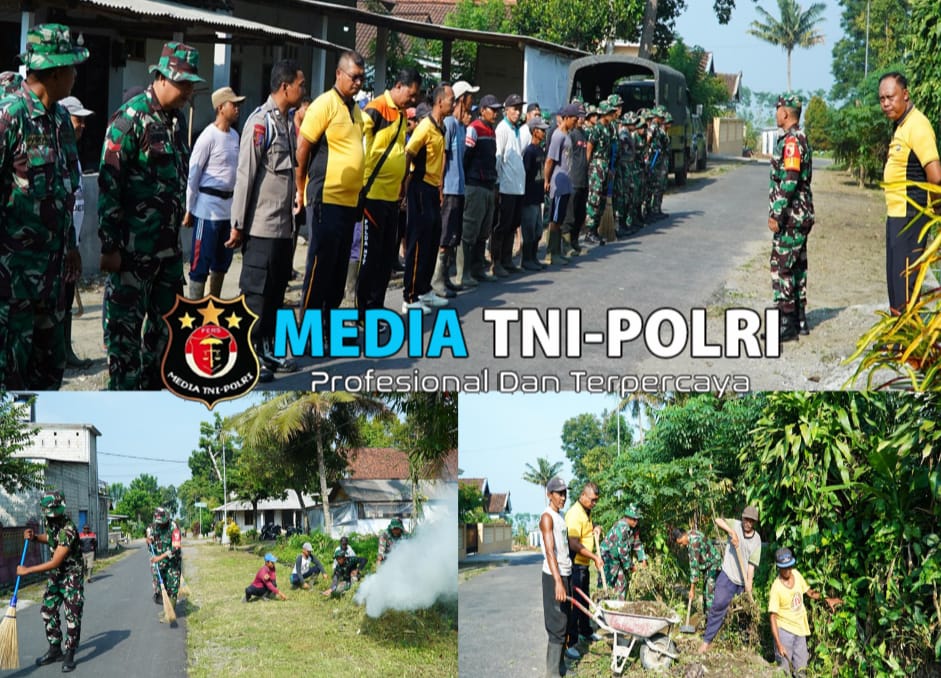 Wujudkan Lingkungan Bersih, Koramil 0808/05 Nglegok Kerja Bakti Bersama Warga Karanganyar