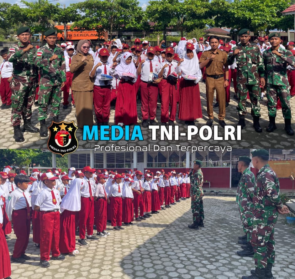 Peduli Pendidikan di Perbatasan, Satgas Pamtas Yonarmed 11 Kostrad Bagikan Alat Tulis di SD Negeri 001 Sei Manggaris