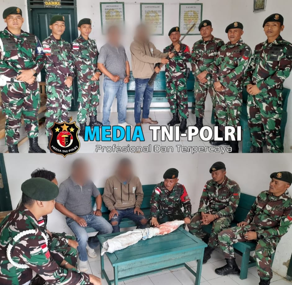 Pembinaan Teritorial Secara Humanis, Warga Serahkan Senjata ke Satgas Pamtas Yonarmed 11 Kostrad