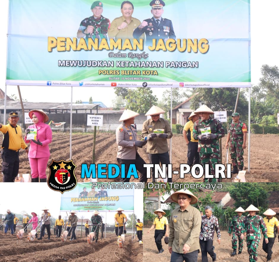 Dukung Percepatan Swasembada Pangan, Dandim 0808/Blitar Bersinergi Ikuti Penanaman Benih Jagung Polres Blitar Kota