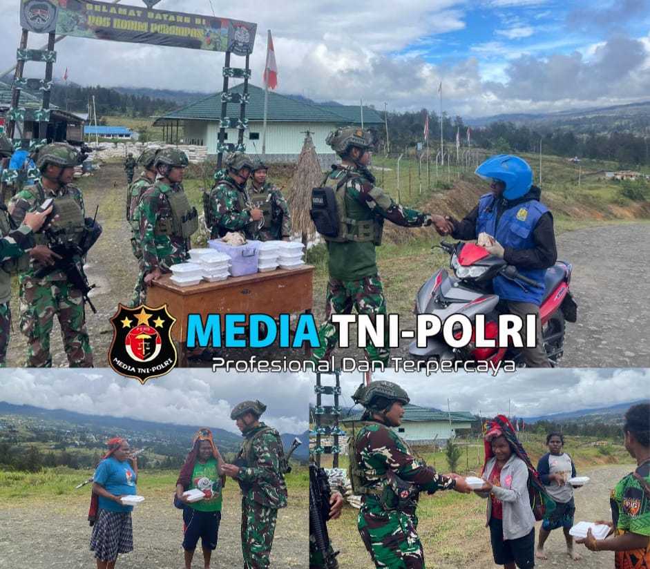 Jumat Berkah di Papua, Satgas Yonif 323 Buaya Putih Bagikan Makan Siang Gratis Untuk Masyarakat Pedalaman