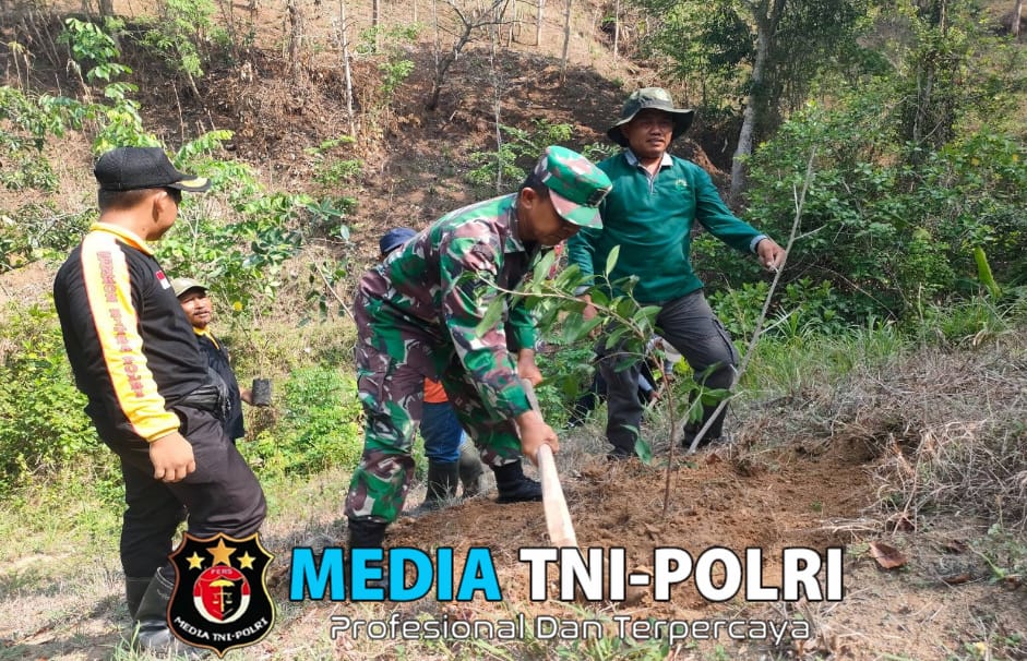 Jaga Lingkungan Tetap Asri, Babinsa Koramil 0808/18 Panggungrejo Bersama Karang Taruna Lakukan Penanaman Pohon