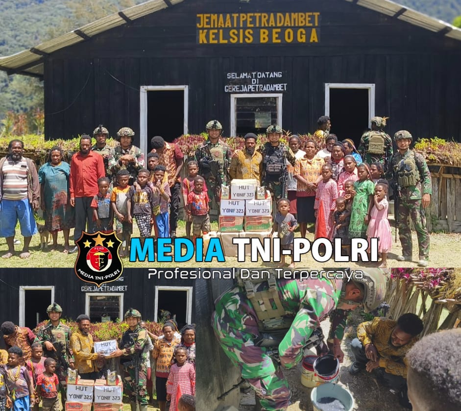 Minggu Kasih TK Dangbet Satgas Yonif 323, Dengan Berbagi Sembako dan Pengecatan Gereja