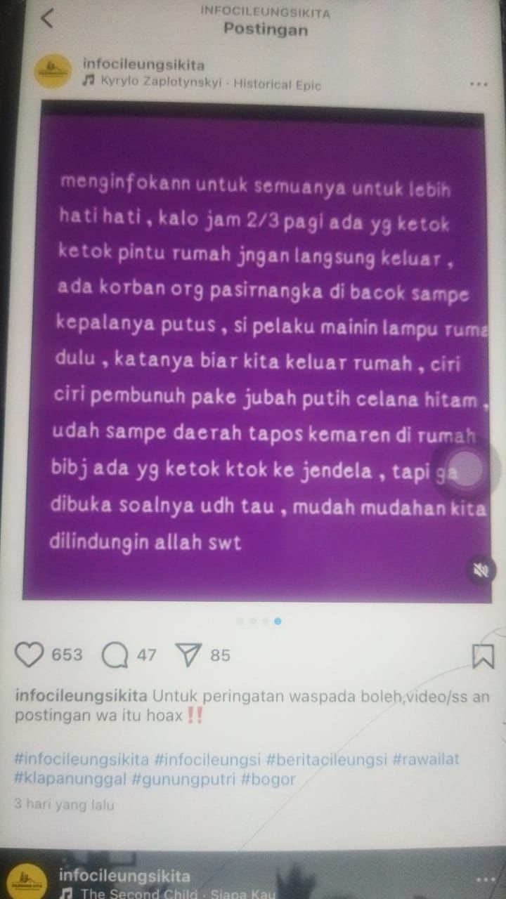 Polsek Jajaran Diwilayah Hukum Polres Bogor Menindak Lanjuti Terkait Berita Viral Adanya Pesan Berantai Pria Berjubah Putih dan Peringatan Kepada Warga Jangan Keluar Rumah di Waktu Tertentu Adalah Berita “HOAKS”