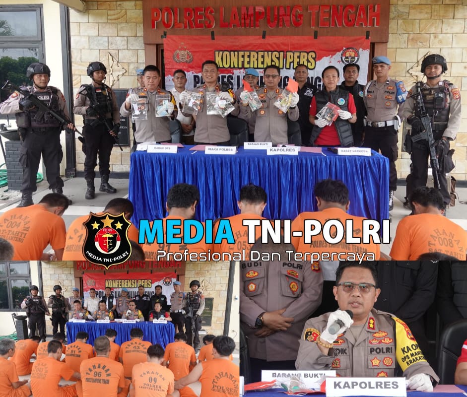 Konferensi Pers : Dukung Program Asta Cita Polres Lampung Tengah Berhasil Ungkap 10 Kasus Narkoba, 15 Tersangka Diamankan