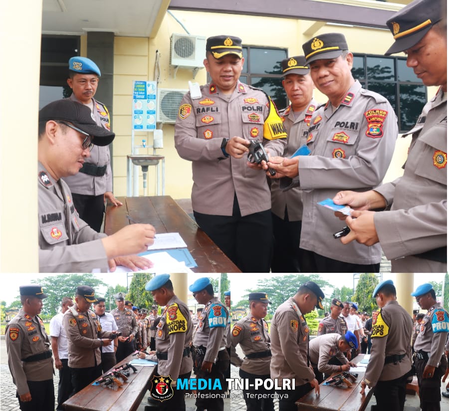 Si Propam Polres Lampung Timur Gelar Pengecekan dan Penyerahan Senpi untuk PAM TPS Pilkada 2024