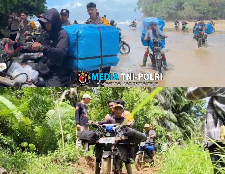 Mendaki Gunung Lewati Laut, Perjuangan Polri Distribusikan Logistik Pilkada Lampung Diwilayah Terpencil