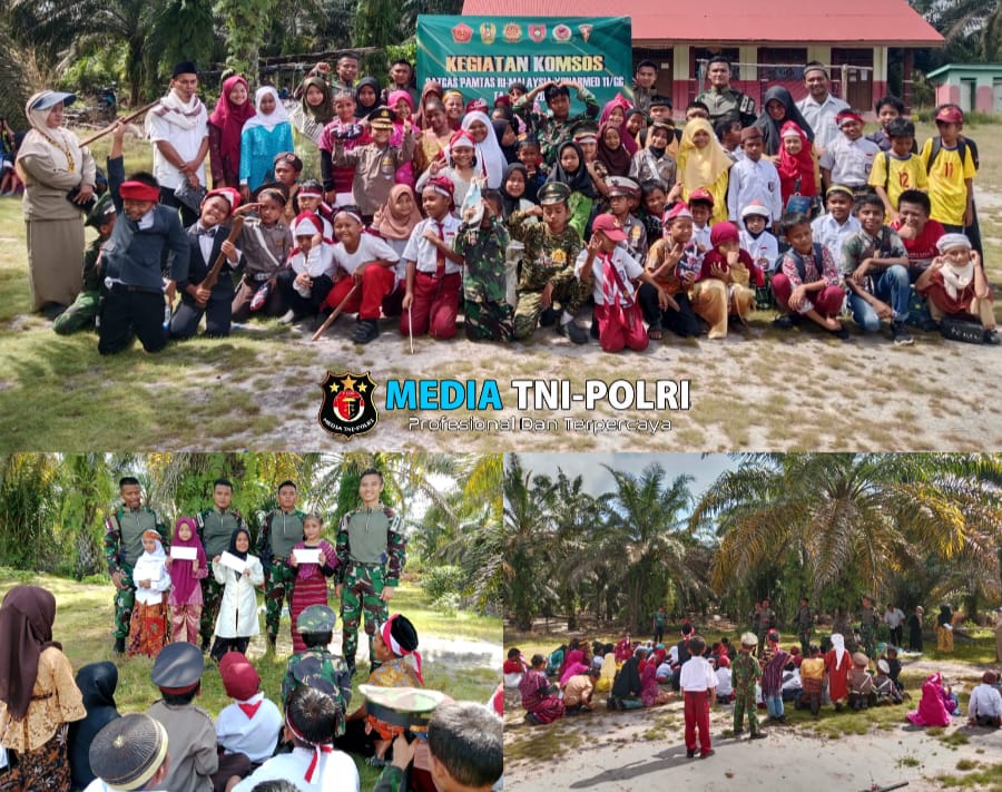 Berbagi Keceriaan, Satgas Pamtas Yonarmed 11 Kostrad Bagikan Alat Tulis di SD N 05 Sei Manggaris