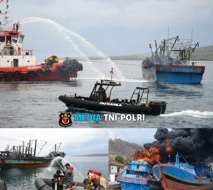 TNI AL Laksanakan Pengamanan dan Bantu Padamkan Kapal Terbakar di Kawasan Pelabuhan Masami Pasifik Banyuwangi