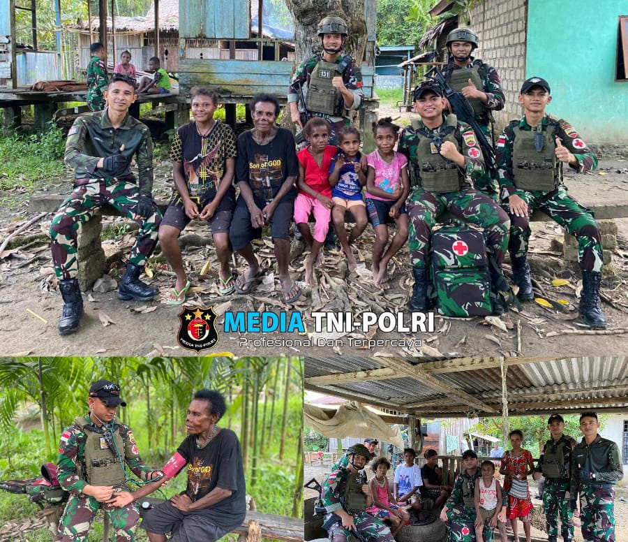 Jalin Silaturahmi Dengan Warga di Perbatasan, Satgas Yonif 131/BRS Laksanakan Anjangsana di Kampung Wembi