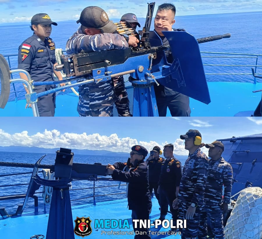 Sinergitas Lantamal XIV Bersama Kapal Bea Cukai Pangkalan Sorong Latihan Menembak di Perairan Sorong