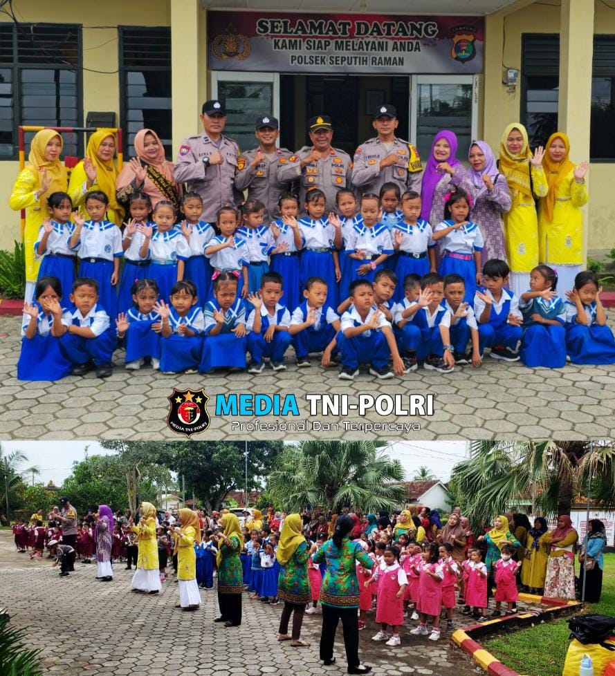 Dengan Penuh Keceriaan, Ratusan Anak-Anak TK Kunjungi Polsek Seputih Raman