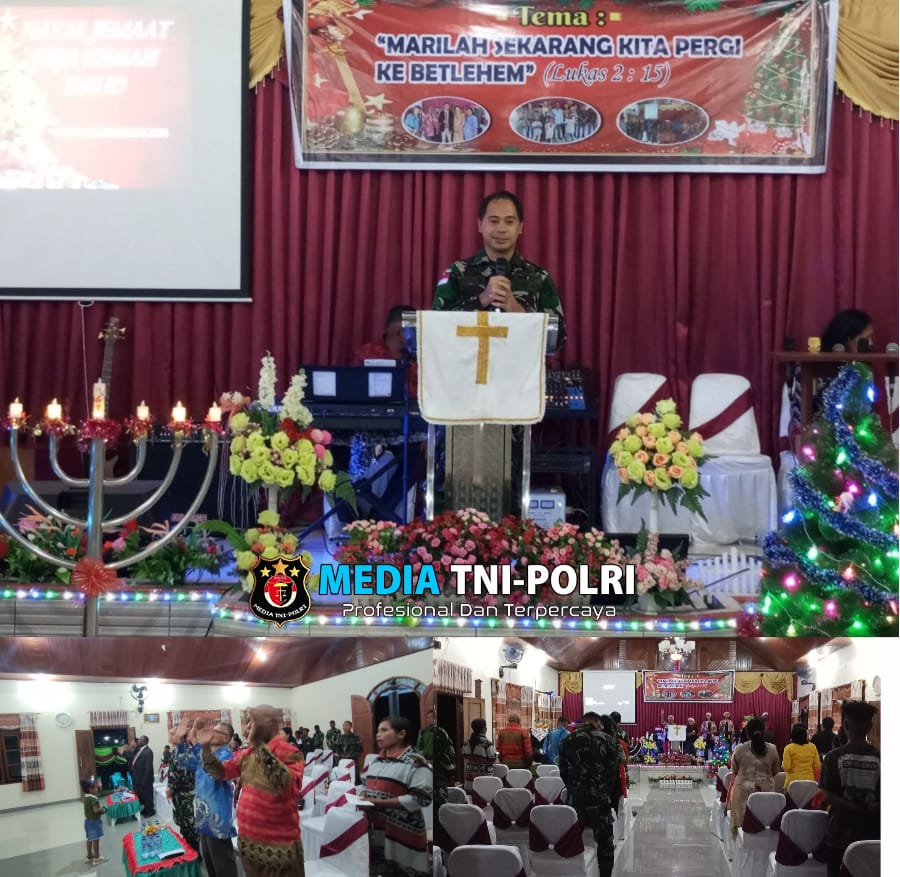 Sambut Parayaan Natal, Satgas Yonif 762/VYS dan Jemaat GSJA “Kemah Daud” Bukit Sikoh-Kumurkek Laksanakan Ibadah Bersama