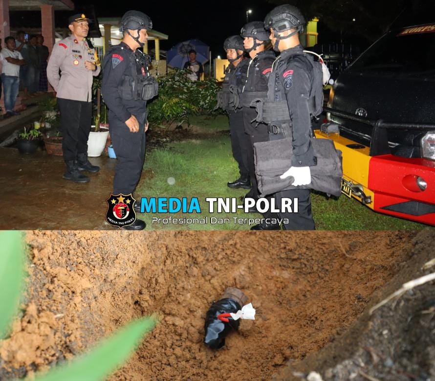 Brimob Polda Lampung Sterilisasi TKP Penemuan Diduga Granat di Banjar Masin