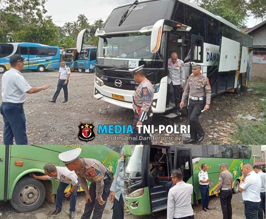 Jelang Ops Lilin 2024, Satlantas Polres Tanggamus dan Dinas Perhubungan Gelar Ramp Check Bus Angkutan Umum