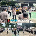 Polres Serang Melaksanakan Apel Pengamanan Aksi Tatrikal Aliansi Mahasiswa Serang Timur Di Jalan Raya Harendong