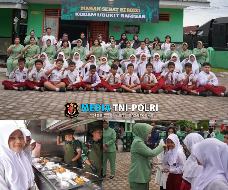 Ketua Persit Kodam I/BB Ikut Makan Sehat Bergizi Bersama Siswa SD Kartika I-4 Pematangsiantar