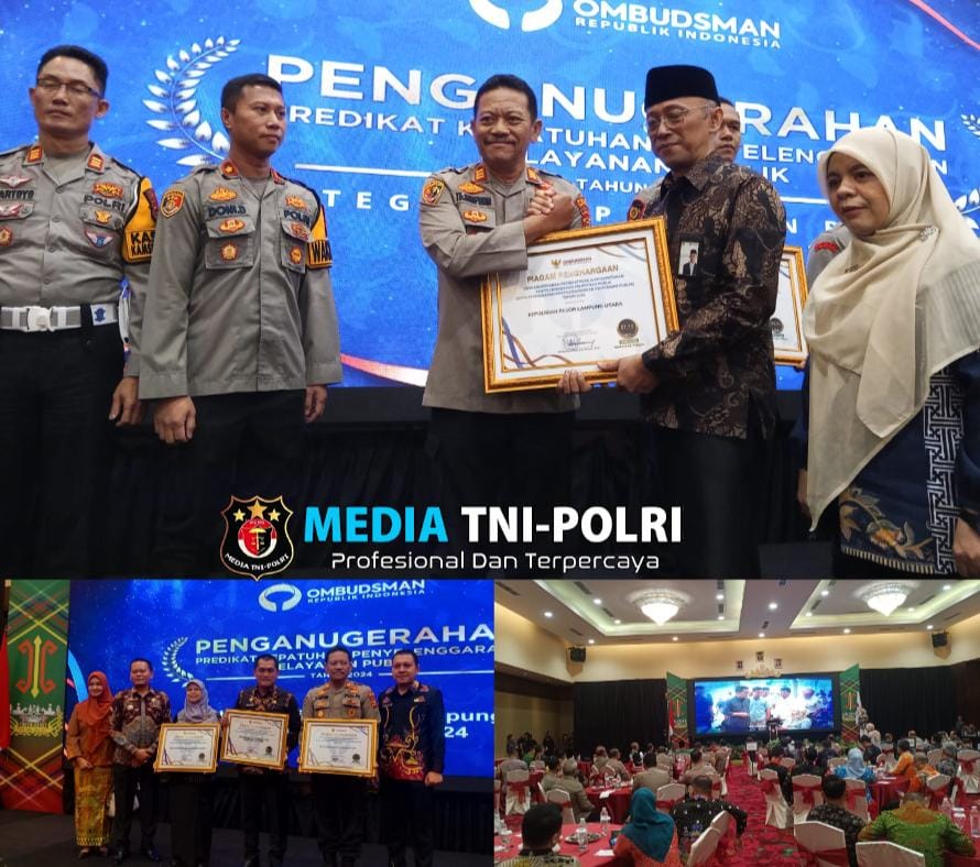 Jadi Pringkat 3 Penyelenggaraan Pelayanan Publik Tahun 2024, Polres Lampung Utara Terima Penghargaan Dari Ombudsman Republik Indonesia