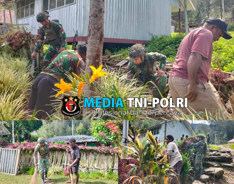 Satgas Yonif 323 Buaya Putih Karya Bakti Bersama Masyarakat Bersihkan Gereja Sambut Natal