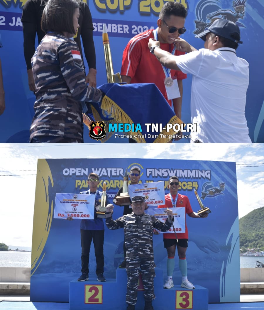 Menakjubkan, Atlet Renang Pasmar 3 Raih Peringkat Ketiga Pada Kejuaraan Open Water Finswimming Pangkoarmada III CUP Tahun 2024