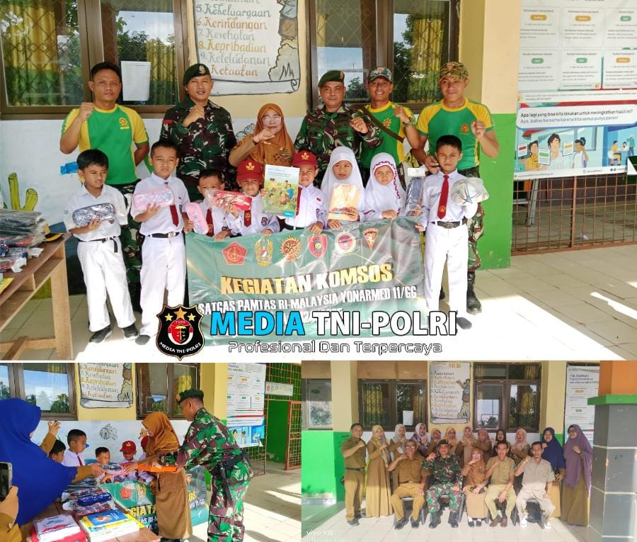 Satgas Pamtas Yonarmed 11 Kostrad Berbagi Perlengkapan Sekolah di Sebatik Timur