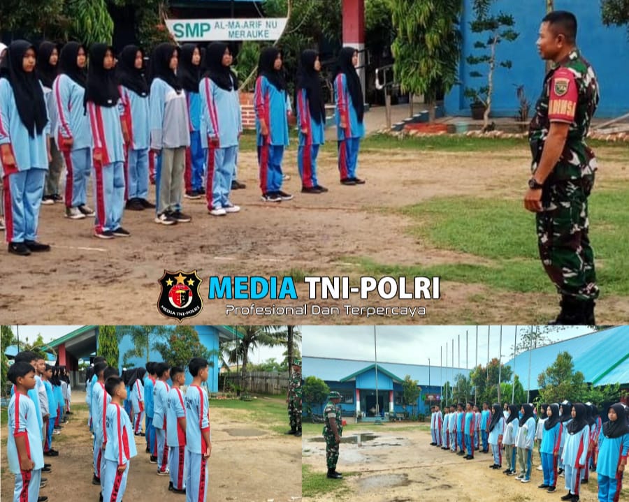 Babinsa Koramil 1707-02/Merauke Latih Baris Berbaris Siswa-Siswi SMP Al-Ma’arif Nu Merauke